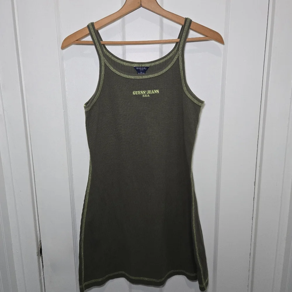 Guess Jeans USA Women's Y2K Vintage Ribbed Tank Dress Size‎ S Green Streetwear - Picture 13 of 13
